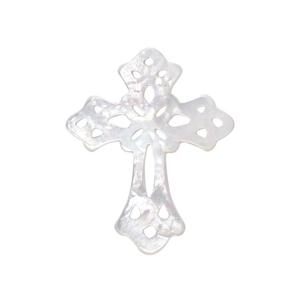 Focal, gold lip shell (natural), 30x24mm hand-cut double-sided cross, Mohs hardness 3-1/2. Sold individually. image number 0