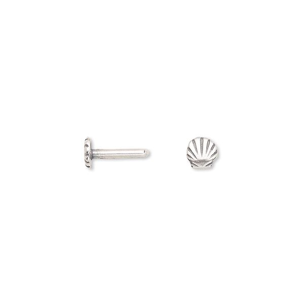 Brad, JBB Findings, antiqued silver-plated brass, 9x4.5mm with 4.5mm seashell and 8x1.5mm post. Sold per pkg of 4. image number 0