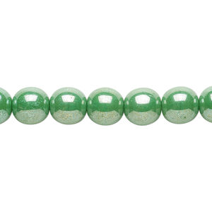 Bead, Czech glass druk, opaque green luster, 8mm round. Sold per 15-1/2" to 16" strand.