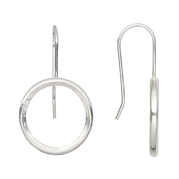Ear wire, Almost Instant Jewelry®, sterling silver, 31.5mm fishhook with open back and 16mm rivoli glue-in setting, 20 gauge. Sold per pair. image number 0