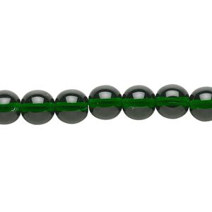 Bead, Czech glass druk, transparent emerald green, 8mm round. Sold per 15-1/2" to 16" strand.