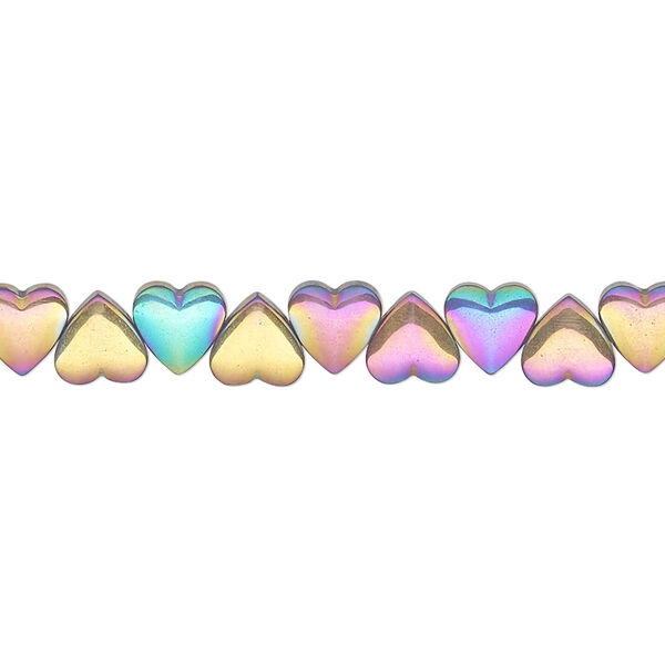 Bead, electroplated Hemalyke™ (manmade), rainbow, 6mm side-drilled heart. Sold per 16-inch strand. image number 0