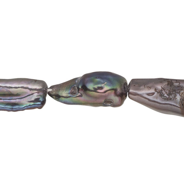 Pearl, cultured freshwater (dyed), peacock, 16x5mm-27x8mm long-drilled stick, C grade, Mohs hardness 2-1/2 to 4. Sold per 15-1/2" to 16" strand. image number 0