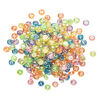 Bead mix 1pkg200, acrylic, translucent mixed rainbow colors AB, 7mm double-sided flat round with alphabet letters. image number 1