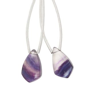 Rainbow fluorite 1pkg2, hand-cut top-drilled puffed kite bead natural 17x10mm