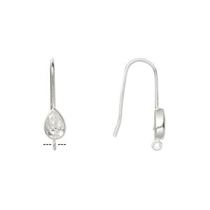 Ear wire fishhook 1pkg2 sterling silver / cubic zirconia, 17mm / 6x4mm faceted pear / open loop, 21 gauge clear 1 pair