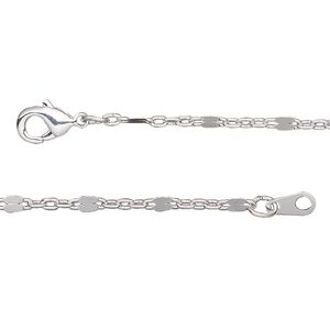 Chain 1pkg1 silver-plated cable / mirror, 1.6mm / 2.4mm / lobster claw clasp, brass 18 inch