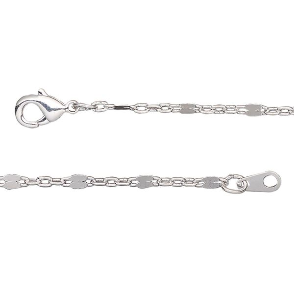 Chain, silver-plated brass, 2.4mm mirror, 18 inches with lobster claw clasp. Sold individually. image number 0