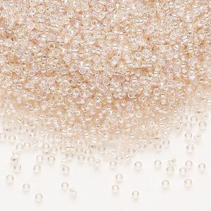 Seed bead, Miyuki, glass, pkg/250g, #15 rocaille, translucent rainbow pink mist (RR-292).