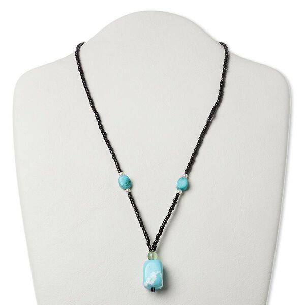 Multi-gemstone / glass / "pewter" (zinc-based alloy) 1pkg1, silver-finished / antique gold-finished tumbled nugget necklace 17 inch / lobster claw clasp / large image number 0