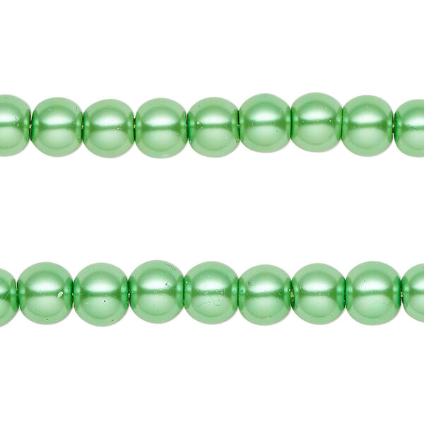 Bead, glass pearl, green, 6mm round. Sold per pkg of (2) 15-inch strands, approximately 140 beads. image number 0