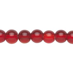 Bead, glass, red, 8mm round. Sold per 36-inch strand.