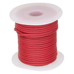 Cord, leather (dyed), red, 1.5mm round. Sold per 10-meter spool.