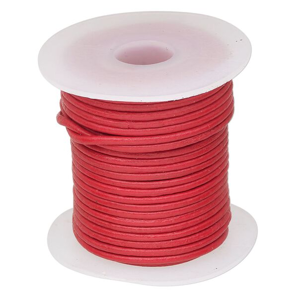 Cord, leather (dyed), red, 1.5mm round. Sold per 10-meter spool. image number 0