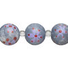 Bead, glass 1pkg8, purple / white / red, 14mm round with hand-painted flower. image number 0