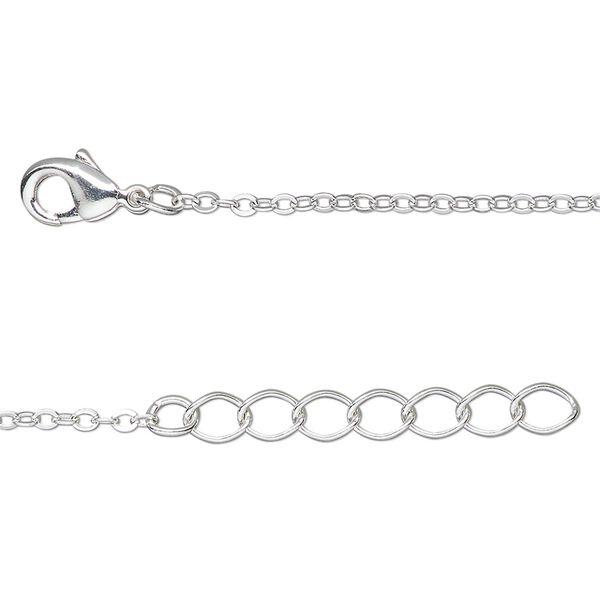 Chain, silver-finished brass, 1.5mm cable, 36 inches with 2-inch extender chain and lobster claw clasp. Sold per pkg of 2. image number 0