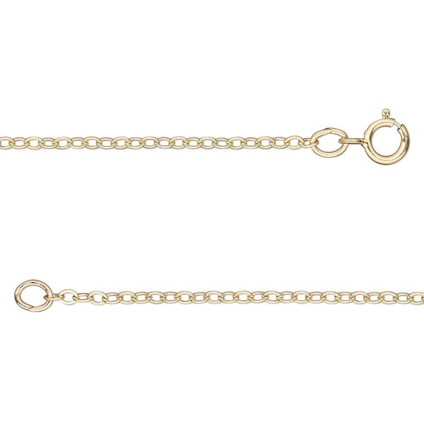 Chain, 14Kt gold-filled, 1.6mm flat cable, 16 inches with springring clasp. Sold individually. image number 0