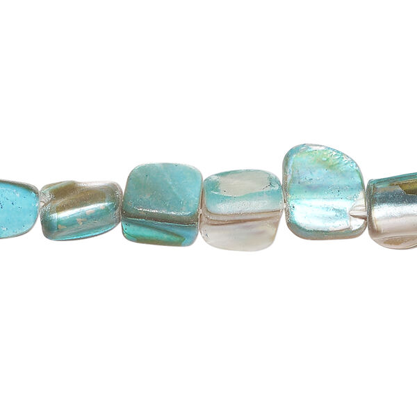 Mother-of-pearl shell 1pkg1, triangle tube bead 15 inch teal / tan 6x5mm-15x9mm image number 0