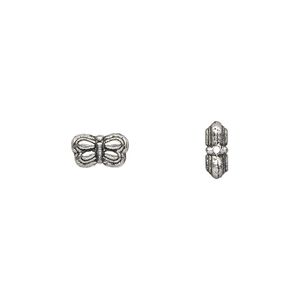 Bead, antique silver-plated "pewter" (zinc-based alloy), 8x5mm double-sided butterfly. Sold per pkg of 50.