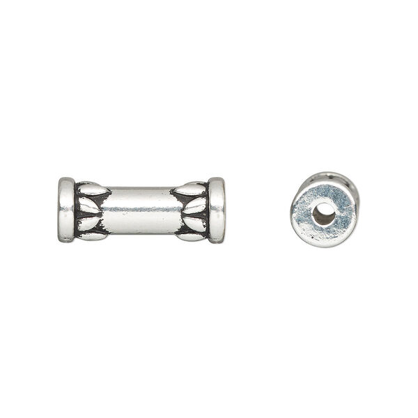 Bead, TierraCast®, "Soulful Spirit" collection, antique silver-plated pewter (tin-based alloy), 15x6mm tube with lotus design. Sold per pkg of 2. image number 0