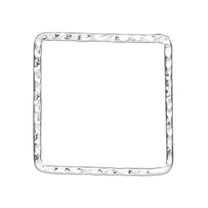 Component, silver-plated steel, 30mm double-sided undrilled hammered flat open square. Sold per pkg of 8.