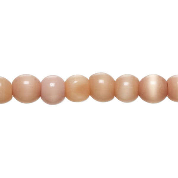 Bead, cat's eye glass (fiber optic glass), dark peach, 6-8mm irregular round. Sold per 14-inch strand, approximately 60 beads. image number 0