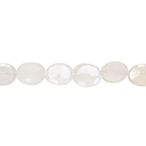 White chalcedony 1pkg1, luster hand-cut faceted flat oval bead 6 inch 8x6mm-9x7mm