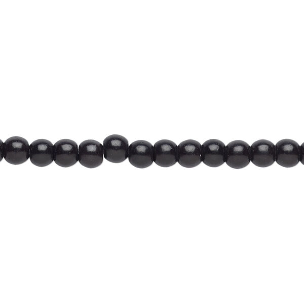 Bead, magnesite (dyed / stabilized), black, 3-4mm round with 0.5-1.5mm hole, B grade, Mohs hardness 3-1/2 to 4. Sold per 15-1/2" to 16" strand. image number 0