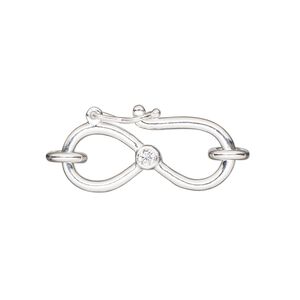 Clasp S-hook 1pkg1 sterling silver, 26x12.5mm / safety latch / 6mm 15 gauge closed jump ring, clear cubic zirconia 1-strand