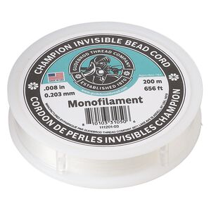 Cord, Gudebrod, nylon monofilament, clear, 0.008-inch, 6-pound test. Sold per 200-meter spool.