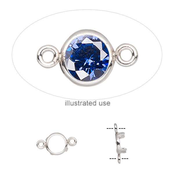 Link, sterling silver, 6mm round with 5mm 4-prong low wall bezel setting. Sold per pkg of 2. image number 0