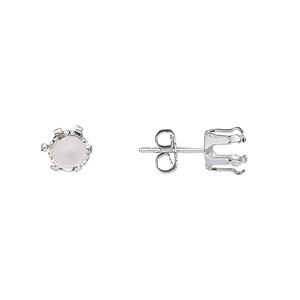 Earstud 1pkg2 Snap-Tite® sterling silver, 6mm round 6-prong setting / earnuts, 1 pair