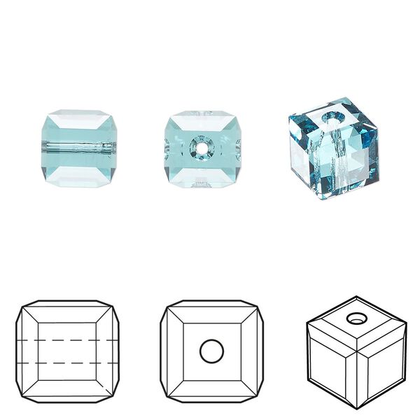 Bead 6pk light turquoise, Crystal Passions® 8mm cube 5601 image number 0