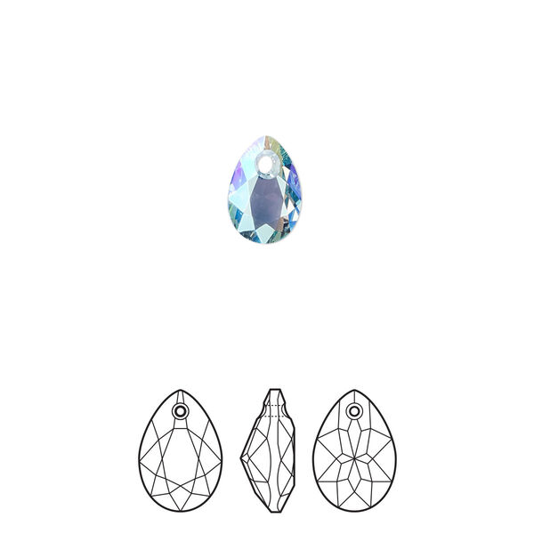 Drop 72pk aquamarine shimmer, Swarovski® 9mm pendant pear cut 6433 image number 0