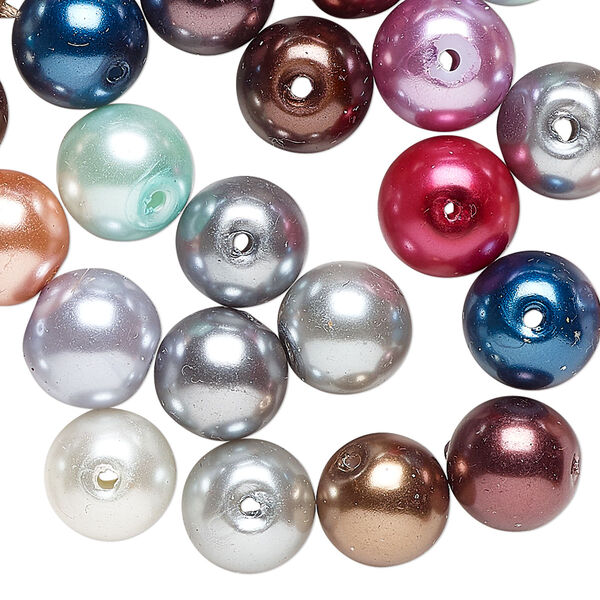Bead mix, glass pearl, mixed colors, 10-11mm round. Sold per 2-ounce pkg, approximately 45 beads. image number 0