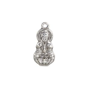 Drop, antique silver-plated "pewter" (zinc-based alloy), 20x11.5mm double-sided Quan Yin. Sold per pkg of 6.