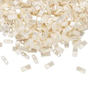 Seed bead, TILA®, glass, pkg/250g, 5x2.3mm half tila rectangle, opaque ceylon antique ivory pearl, (HTL-592).