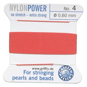 Thread, Griffin, nylon, coral, size #4. Sold per 2-meter card (approximately 78 inches).