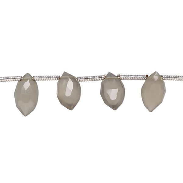 Grey moonstone 1pkg19, hand-cut top-drilled faceted puffed marquise bead natural 7x4mm-10x6mm image number 0