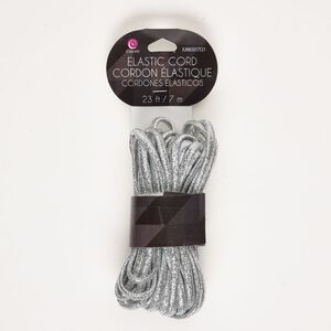 Elastic 1pkg1, textured flat cord metallic silver 23 foot / 5.5mm