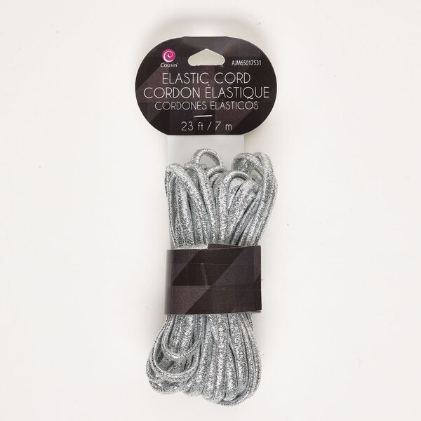 Elastic 1pkg1, textured flat cord metallic silver 23 foot / 5.5mm image number 0