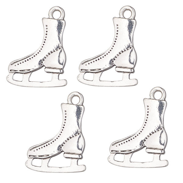 Charm, antique silver-finished "pewter" (zinc-based alloy), 17x15mm single-sided ice skate. Sold per pkg of 4. image number 0