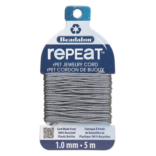 Cord, Beadalon® RePEaT™, recycled polyethylene, grey, 1mm, 100-pound test. Sold per 5-meter card. image number 0