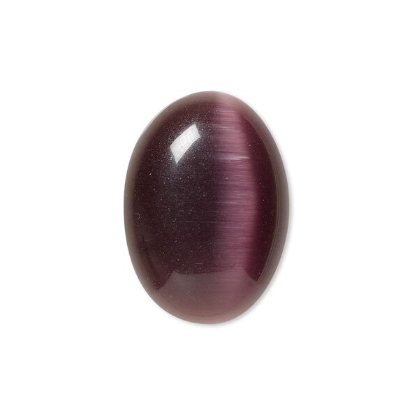 Cabochon, cat's eye glass (fiber optic glass), purple, 25x18mm calibrated oval, quality grade. Sold per pkg of 4. image number 0