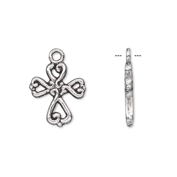 Drop, antique silver-plated "pewter" (zinc-based alloy), 16x14mm double-sided cross. Sold per pkg of 10. image number 0