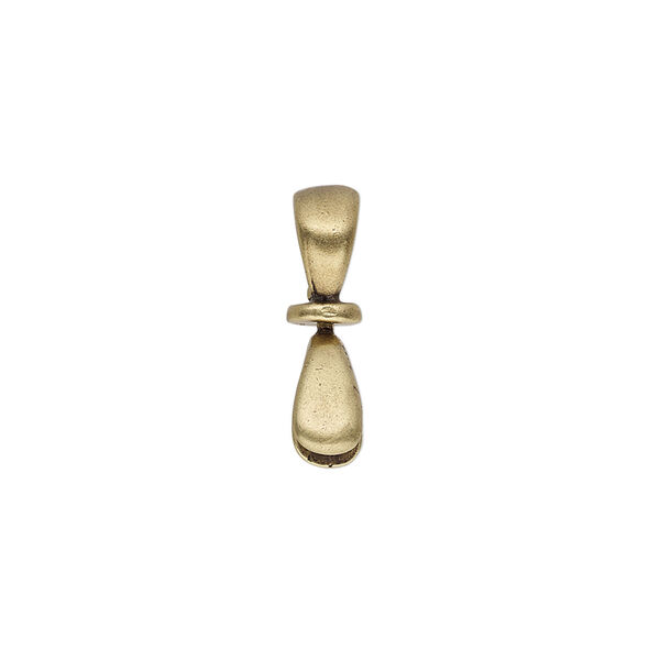 Bail, JBB Findings, ice-pick, antique brass-plated pewter (tin-based alloy), 18x5mm double-sided teardrop with swivel, 5mm grip length. Sold individually. image number 0