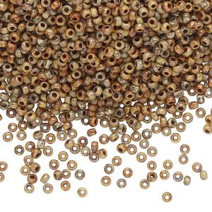 Seed bead, Miyuki, glass, pkg/25g, #11 rocaille, opaque Picasso brown, (RR-4517).