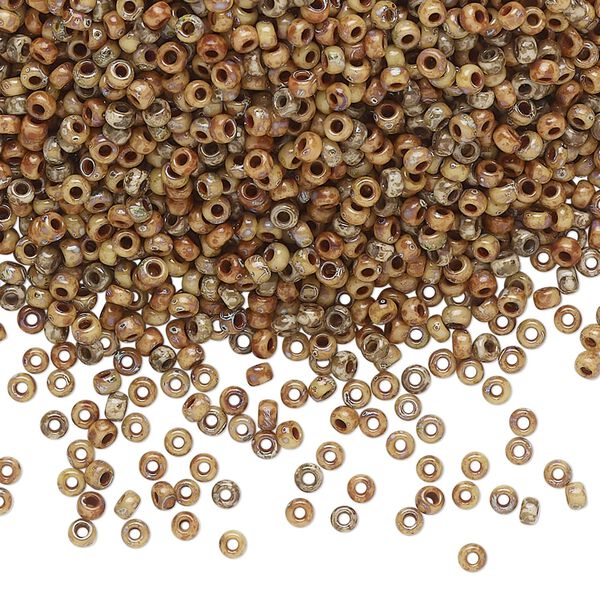Seed bead, Miyuki, glass, pkg/25g, #11 rocaille, opaque Picasso brown, (RR-4517). image number 0