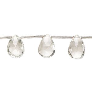 Green quartz 1pkg13, hand-cut top-drilled faceted puffed teardrop bead 10x7mm-12x9mm