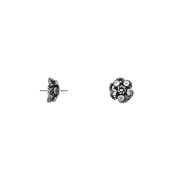 Bead cap, antiqued sterling silver, 6x3mm round with wire and cutout design, fits 5-7mm bead. Sold per pkg 2. image number 0